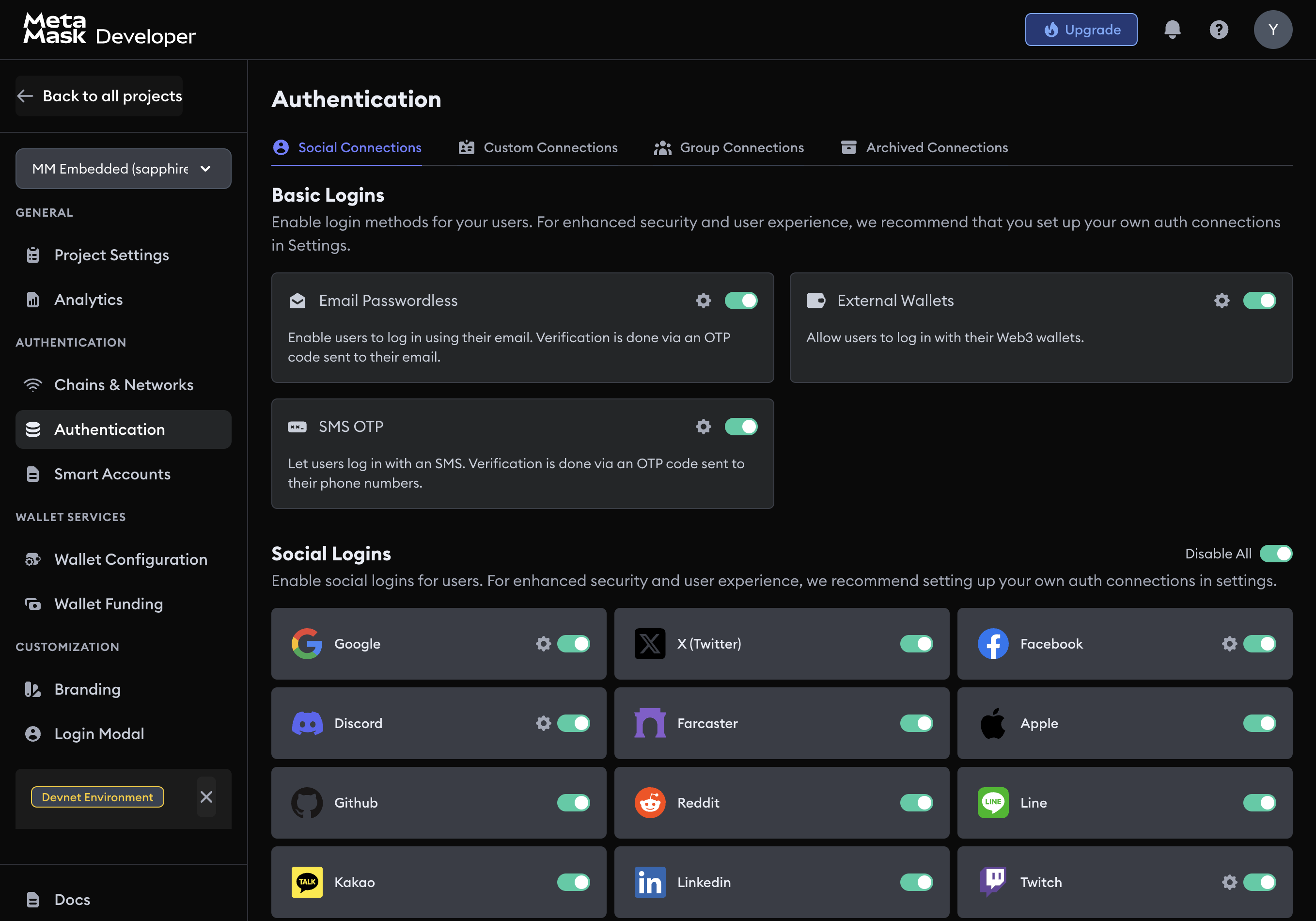 LINE in the Social Connections settings