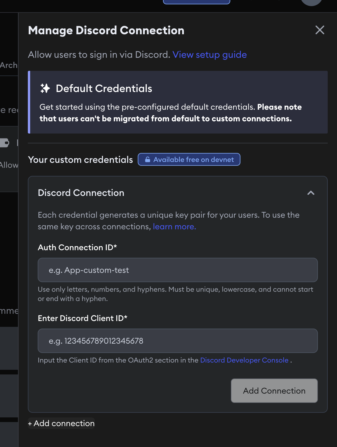 Discord connection settings