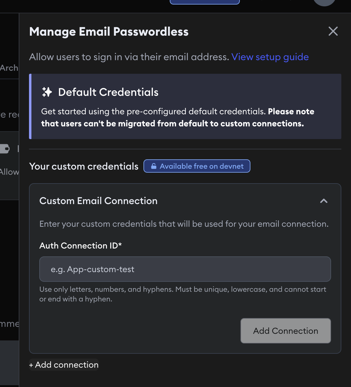 Add a custom email passwordless connection