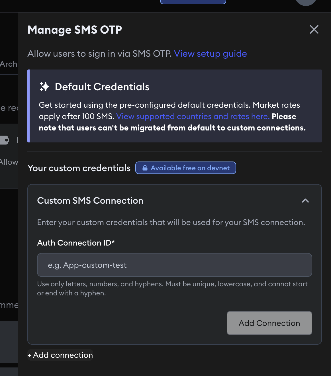 Add a custom SMS OTP connection